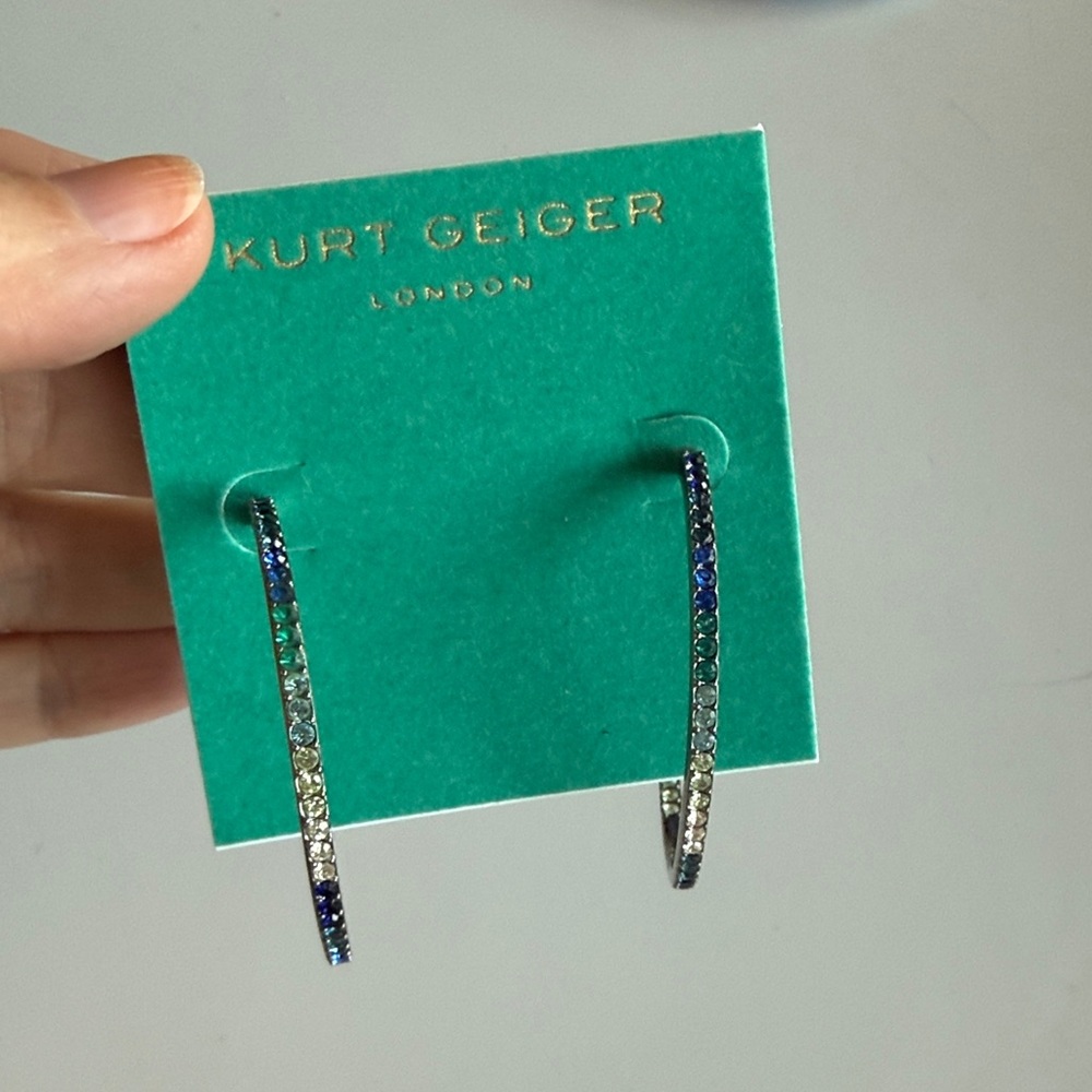 Kurt Geiger Silver and Blue Ombre Crystal Hoop Earrings